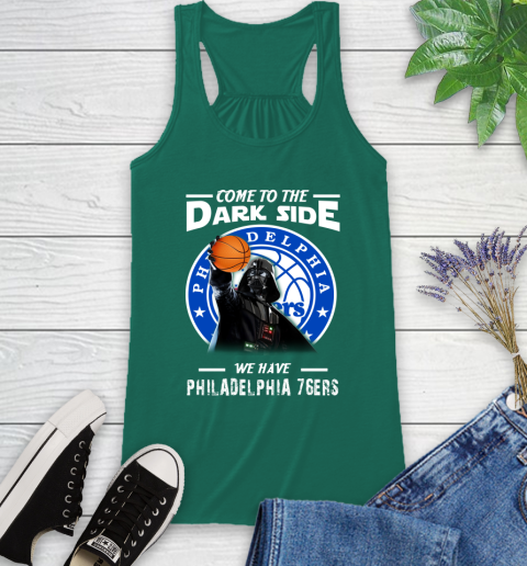 NBA Come To The Dark Side We Have Philadelphia 76ers Star Wars Darth Vader Basketball Racerback Tank 6