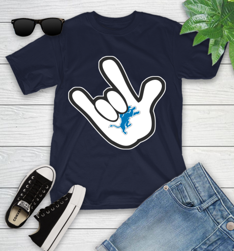 Detroit Lions NFL Football Mickey Rock Hand Disney Youth T-Shirt 3