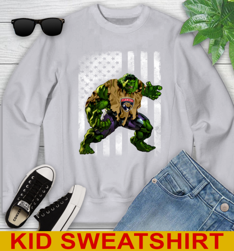 Florida Panthers Hulk Marvel Avengers NHL Hockey American Flag Youth Sweatshirt - Image 4