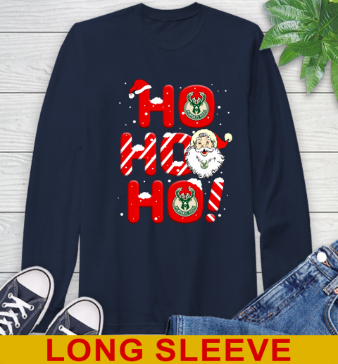 Milwaukee Bucks NBA Basketball Ho Ho Ho Santa Claus Merry Christmas Shirt Long Sleeve T-Shirt 3