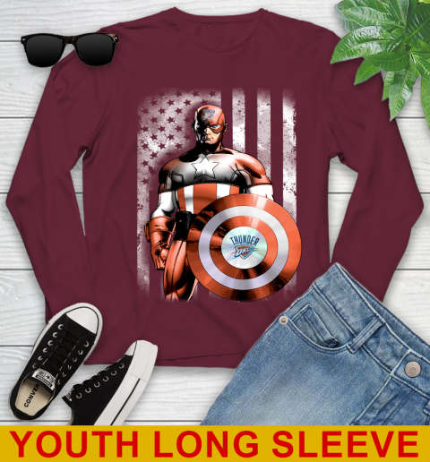 Oklahoma City Thunder NBA Basketball Captain America Marvel Avengers American Flag Shirt Youth Long Sleeve 6