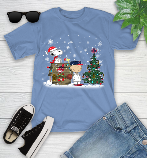 MLB Cleveland Indians Snoopy Charlie Brown Christmas Baseball Commissioner's Trophy Youth T-Shirt 15