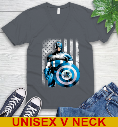 Dallas Mavericks NBA Basketball Captain America Marvel Avengers American Flag Shirt V-Neck T-Shirt 4