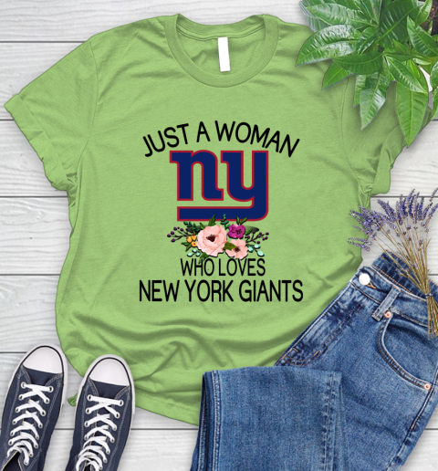 NFL Just A Woman Who Loves New York Giants Football Sports Women's T-Shirt 7