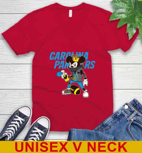 Carolina Panthers NFL Football Mickey Peace Sign Sports V-Neck T-Shirt 7