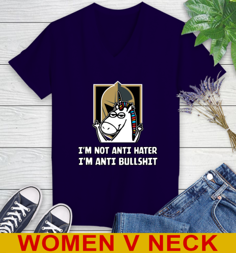 Vegas Golden Knights NHL Hockey Unicorn I'm Not Anti Hater I'm Anti Bullshit Women's V-Neck T-Shirt 4
