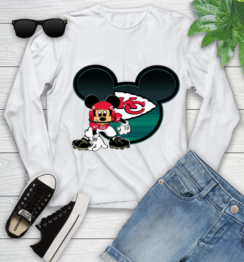 NFL Kansas City Chiefs Mickey Mouse Disney Football T Shirt Youth Long Sleeve