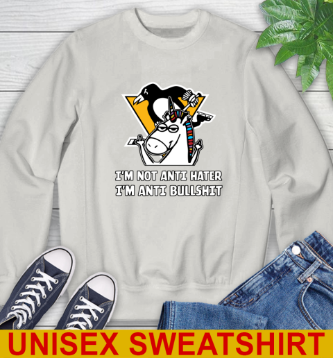Pittsburgh Penguins NHL Hockey Unicorn I'm Not Anti Hater I'm Anti Bullshit Sweatshirt 12