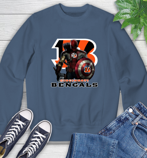 NFL Captain America Thor Spider Man Hawkeye Avengers Endgame Football Cincinnati Bengals Sweatshirt 7