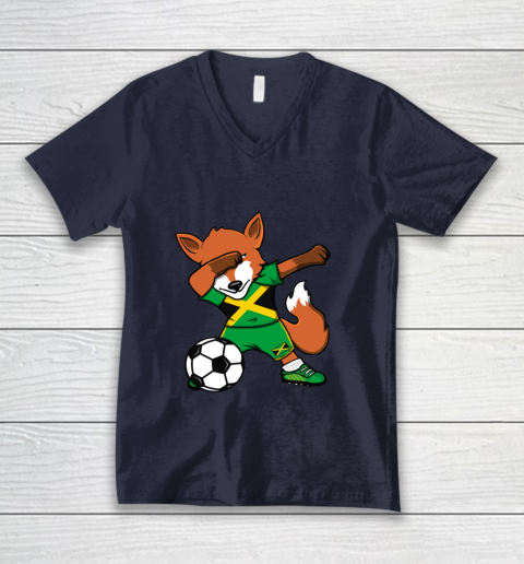 Dabbing Fox Jamaica Soccer Fans Jersey Jamaican Football Fan V-Neck T-Shirt 3