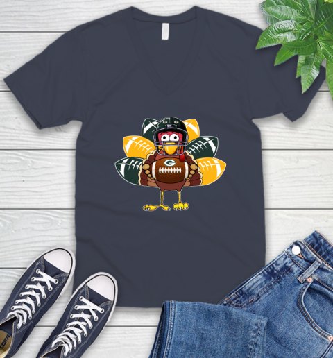 Green Bay Packers Turkey Thanksgiving Day V-Neck T-Shirt 9
