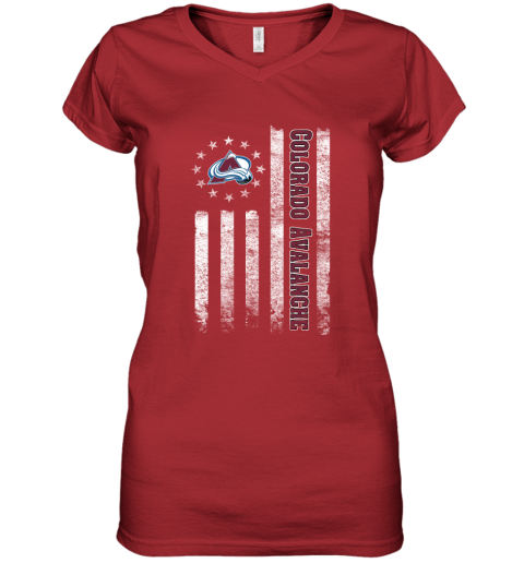 NHL American Flag Hockey Sports Colorado Avalanche Women's V-Neck T-Shirt 5