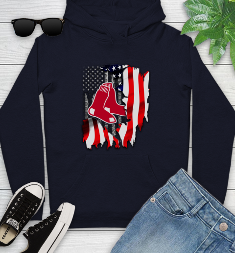 Boston Red Sox MLB Baseball American Flag Youth Hoodie 3