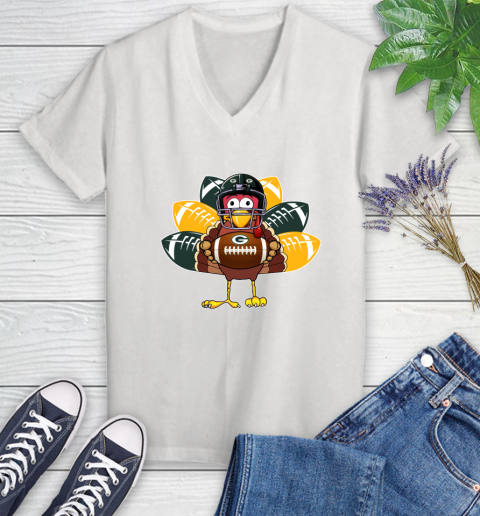 Green Bay Packers Turkey Thanksgiving Day Women's V-Neck T-Shirt