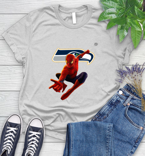 NFL Spider Man Avengers Endgame Football Seattle Seahawks Women's T-Shirt