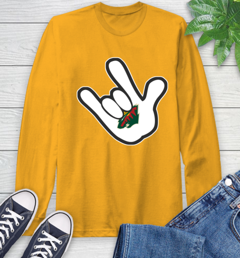 Minnesota Wild NHL Hockey Mickey Rock Hand Disney Long Sleeve T-Shirt 3