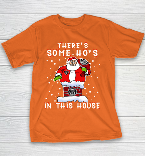 Oakland Raiders Christmas There Is Some Hos In This House Santa Stuck In The Chimney NFL Youth T-Shirt 4
