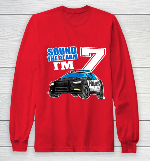 Kids Police Car 7th Birthday Shirt Boy 7 Cop Policeman Officer 7 Year Old Long Sleeve T-Shirt 7