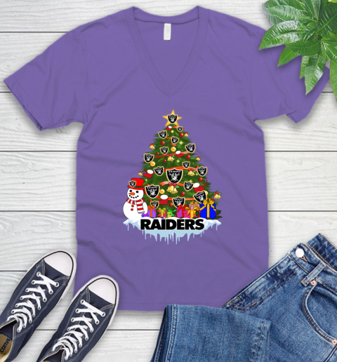 Oakland Raiders Merry Christmas NFL Football Sports V-Neck T-Shirt 9