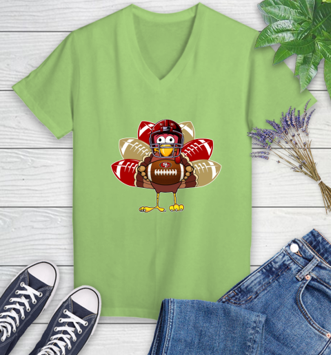 San Francisco 49ers Turkey Thanksgiving Day Women's V-Neck T-Shirt 11
