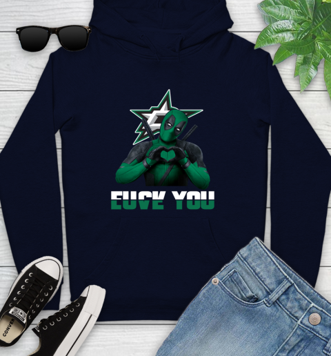 NHL Dallas Stars Deadpool Love You Fuck You Hockey Sports Youth Hoodie 3