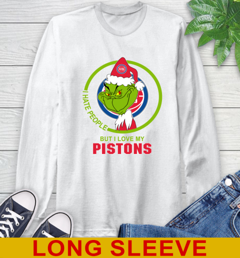 Detroit Pistons NBA Christmas Grinch I Hate People But I Love My Favorite Basketball Team Long Sleeve T-Shirt