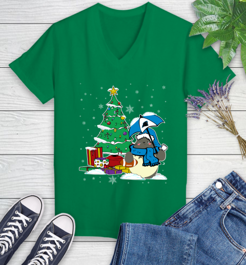 Carolina Panthers NFL Football Cute Tonari No Totoro Christmas Sports Women's V-Neck T-Shirt 5