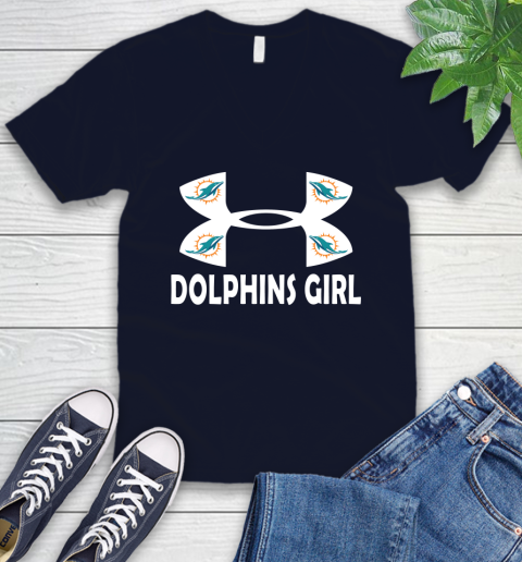 NFL Miami Dolphins Girl Under Armour Football Sports V-Neck T-Shirt 2