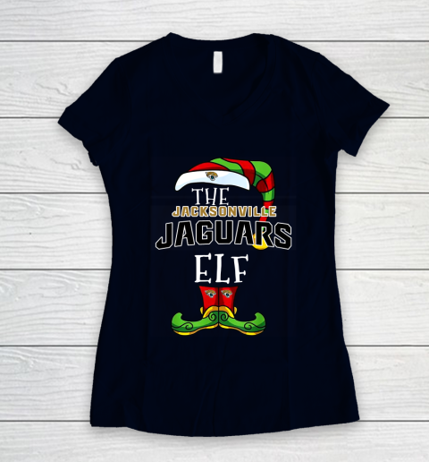 Jacksonville Jaguars Christmas ELF Funny NFL Women's V-Neck T-Shirt 2