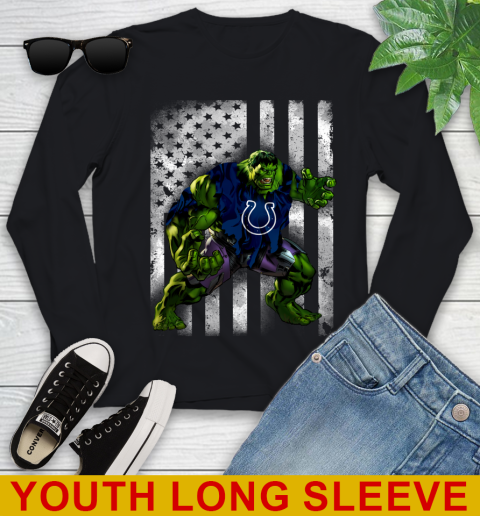 Indianapolis Colts Hulk Marvel Avengers NFL Football American Flag Youth Long Sleeve