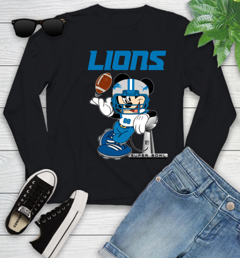 NFL Detroit Lions Mickey Mouse Disney Super Bowl Football T Shirt Youth Long Sleeve 2