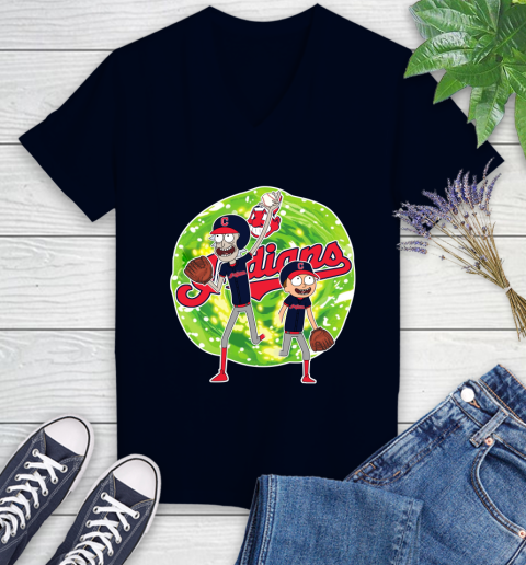 MLB Cleveland Indians Rick And Morty Baseball Sports Women's V-Neck T-Shirt 3