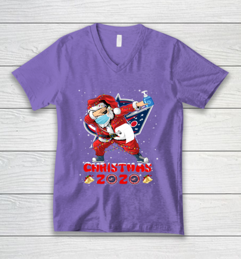 Columbus Blue Jackets Funny Santa Claus Dabbing Christmas 2020 NHL V-Neck T-Shirt 8