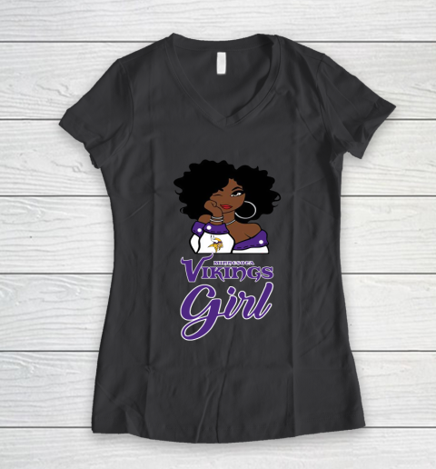 Minnesota Vikings Girl NFL Women's V-Neck T-Shirt 8