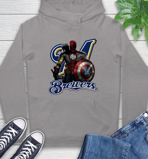 MLB Captain America Thor Spider Man Hawkeye Avengers Endgame Baseball Milwaukee Brewers Hoodie 6