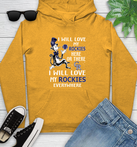 MLB Baseball Colorado Rockies I Will Love My Rockies Everywhere Dr Seuss Shirt Youth Hoodie 2