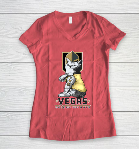 NHL My Cat Loves Vegas Golden Knights Hockey Women's V-Neck T-Shirt 4
