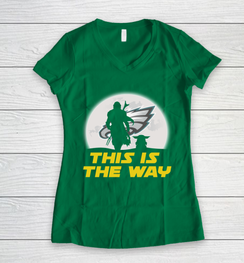 Philadelphia Eagles NFL Football Star Wars Yoda And Mandalorian This Is The Way Women's V-Neck T-Shirt 3