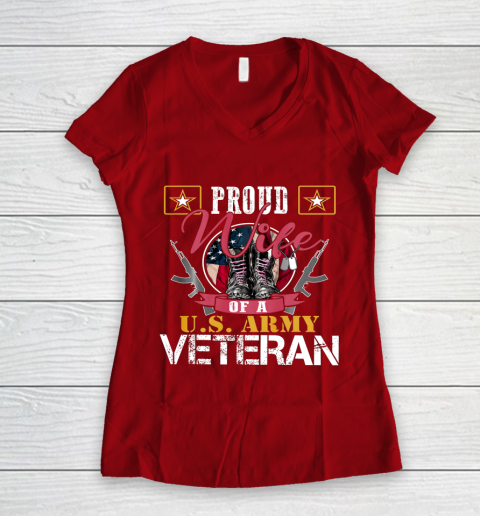 Veteran Shirt Vintage Proud Wife Of A U S Army Veteran Women's V-Neck T-Shirt 8