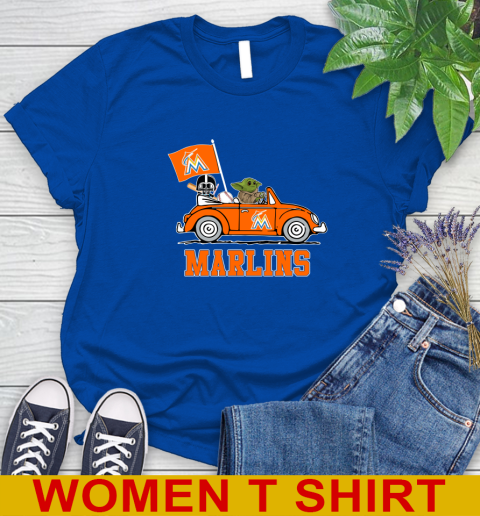 MLB Baseball Miami Marlins Darth Vader Baby Yoda Driving Star Wars Shirt Women's T-Shirt 9