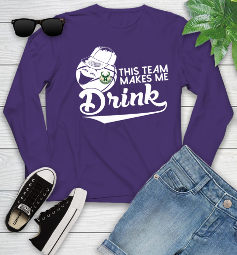 Milwaukee Bucks NBA Basketball This Team Makes Me Drink Adoring Fan Youth Long Sleeve 4
