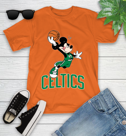 NBA Basketball Boston Celtics Cheerful Mickey Mouse Shirt Youth T-Shirt 7