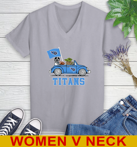 NFL Football Tennessee Titans Darth Vader Baby Yoda Driving Star Wars Shirt Women's V-Neck T-Shirt 5