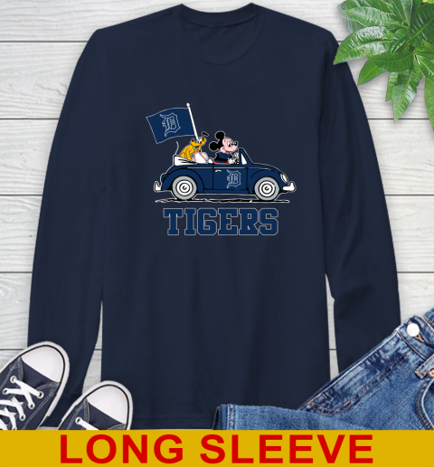 MLB Baseball Detroit Tigers Pluto Mickey Driving Disney Shirt Long Sleeve T-Shirt 4