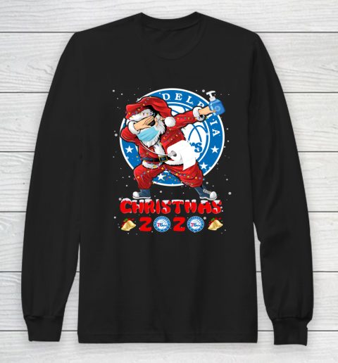 Philadelphia 76ers Funny Santa Claus Dabbing Christmas 2020 NBA Long Sleeve T-Shirt