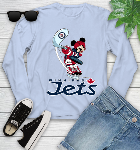 NHL Hockey Winnipeg Jets Cheerful Mickey Mouse Shirt Youth Long Sleeve 9