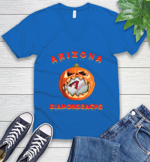 MLB Arizona Diamondbacks Halloween Pumpkin Baseball Sports V-Neck T-Shirt 6