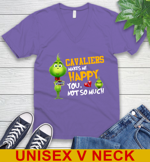 NBA Cleveland Cavaliers Makes Me Happy You Not So Much Grinch Basketball Sports V-Neck T-Shirt 8