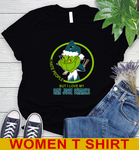 San Jose Sharks NHL Christmas Grinch I Hate People But I Love My Favorite Hockey Team Women's T-Shirt 2
