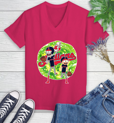 MLB Cleveland Indians Rick And Morty Baseball Sports Women's V-Neck T-Shirt 9